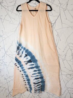 XCVI Cream Cotton Gauze Tie Dye Long Shift Dress
